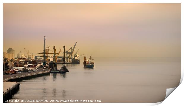 The port of Lisbon in a foggy day. Print by RUBEN RAMOS
