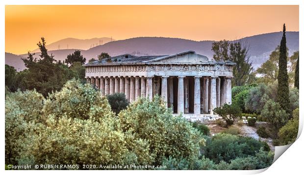 The Ancient Agora of Athens at sunset, Greece Print by RUBEN RAMOS