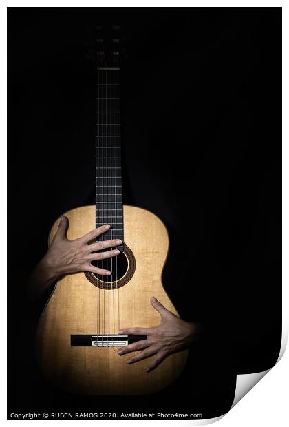 Female hands on guitar. Print by RUBEN RAMOS