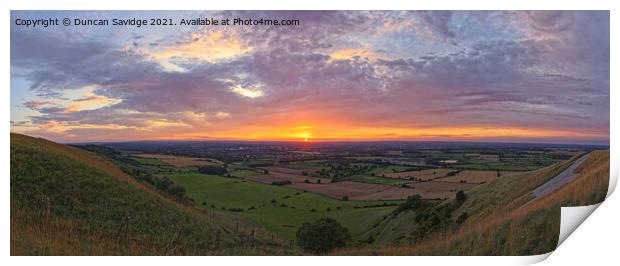Sunset at Westbury White Horse panoramic Print by Duncan Savidge