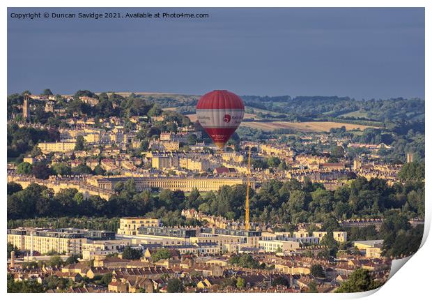 Hot air balloon passes Bath's famous Royal Crescent  Print by Duncan Savidge