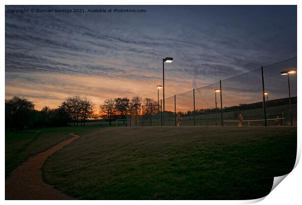 Freshford Tennis sunset Print by Duncan Savidge