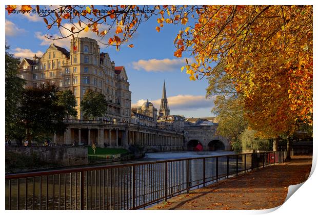 Golden Autumn in Bath by the river Print by Duncan Savidge