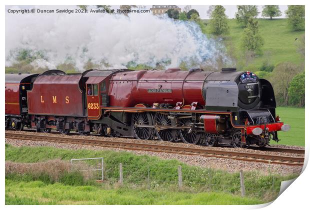 The Duchess of Sutherland 6233 steam train Print by Duncan Savidge