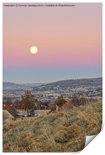 Wolf Moon over Bath at dusk Print by Duncan Savidge