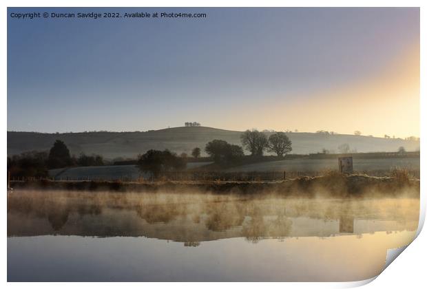 River Avon at Saltford frosty sun rise reflecting Kelston Roundhill Print by Duncan Savidge