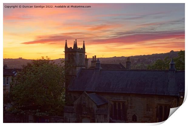 Beautiful sunset 🌇 over St Mary Magdalene’s Chapel in Bath Print by Duncan Savidge