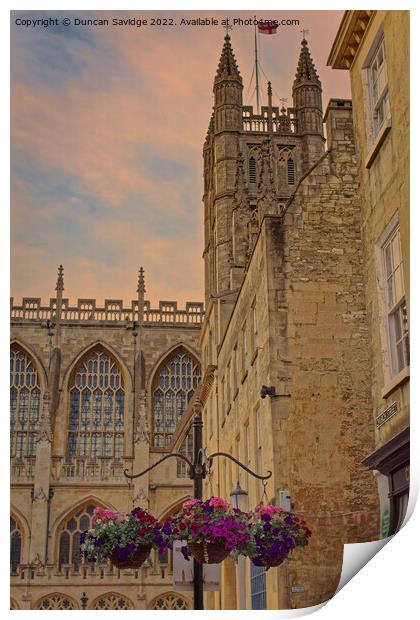 Floral display outside Bath Abbey Print by Duncan Savidge