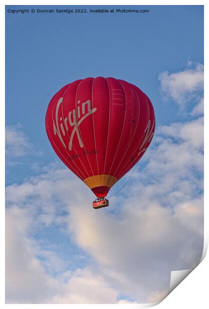 Virgin Balloon flights Print by Duncan Savidge