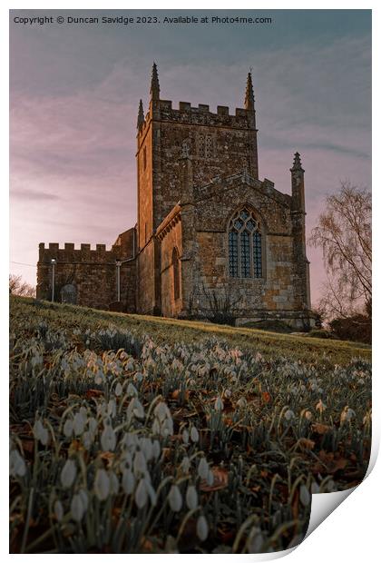 Snowdrops at St Peters church Englishcombe  Print by Duncan Savidge