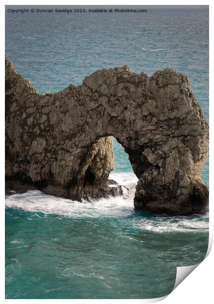 Durdle Door Stack portrait  Print by Duncan Savidge