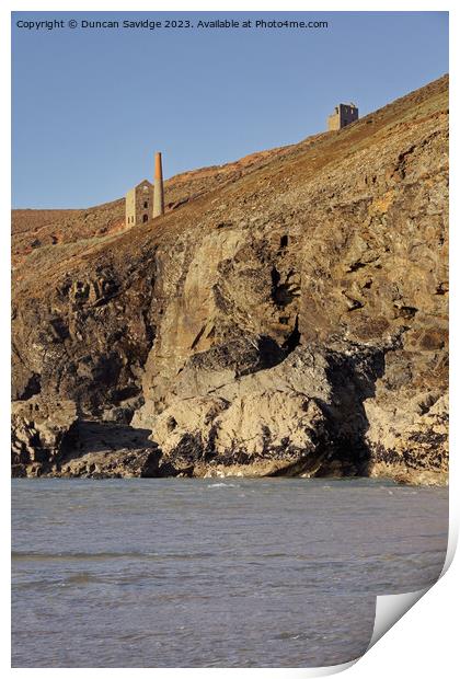 Majestic Wheal Coats high up on the Cliffs at Chap Print by Duncan Savidge