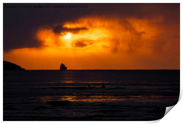 ships at sunrise on the Cornish coast Print by Duncan Savidge