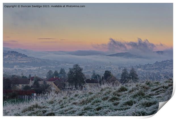 Misty Winter wonderland suset over Bath Print by Duncan Savidge
