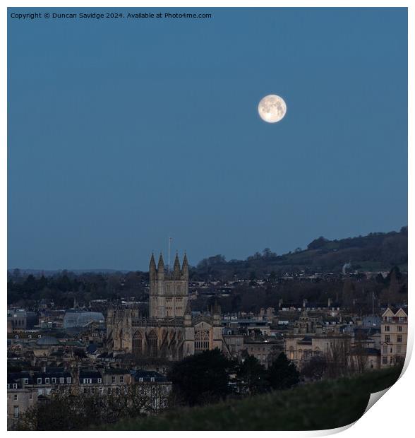 Wolf Moon setting over Bath Print by Duncan Savidge