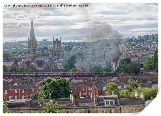 Black 5 steam train makes dramatic exit from Bath  Print by Duncan Savidge