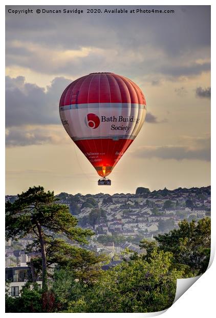 hot air balloon over bath Print by Duncan Savidge