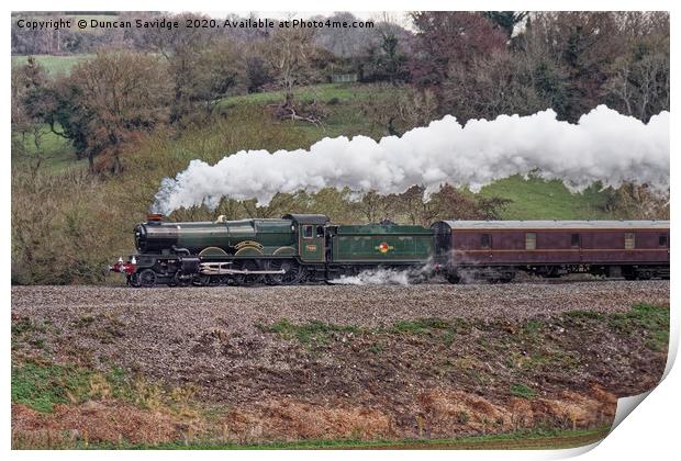 Clun Castle steam train Winter steam near Bath Print by Duncan Savidge