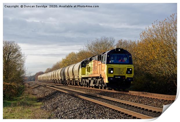 Colas freight train at speed 'tanks' Print by Duncan Savidge