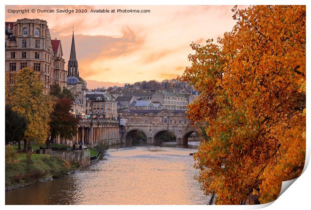 Bath Pulteney Weir Autumn Sunset Print by Duncan Savidge