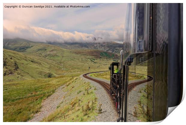 Reflections of a Mountain train Snowdon  Print by Duncan Savidge