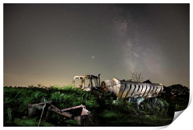 Earth mover and the Milky Way Print by Warren Evans