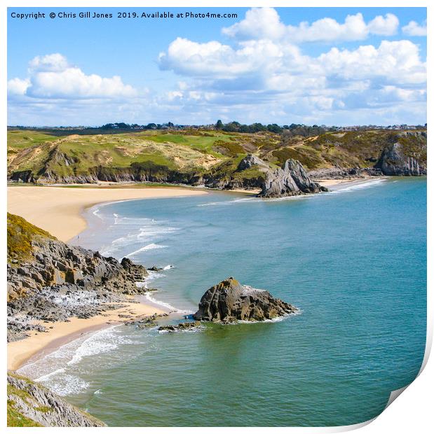 Three Cliffs Bay Print by Chris Gill Jones