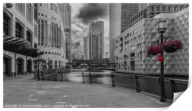 Canary Wharf, London in monochrome with selected colour Print by Adrian Rowley