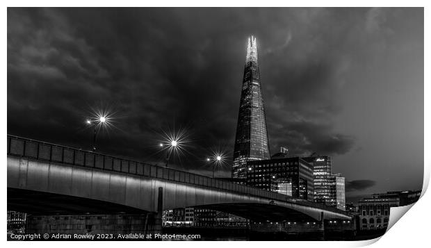 The Shard & London Bridge in monochrome Print by Adrian Rowley