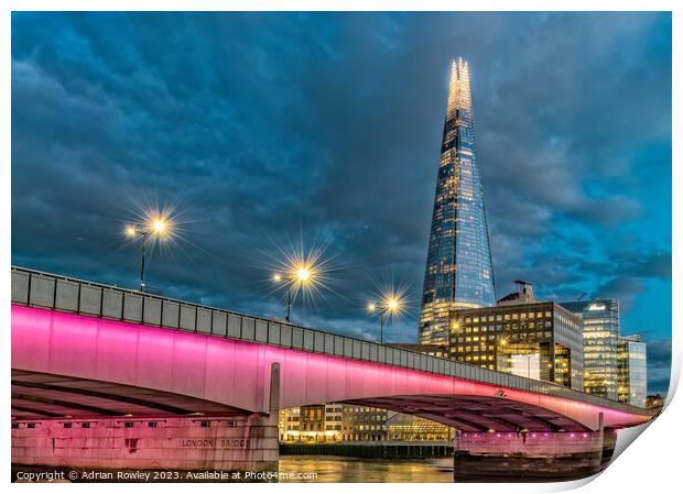 The Shard & London Bridge at blue hour Print by Adrian Rowley