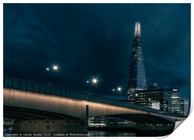 The iconic Shard & London Bridge at blue hour Print by Adrian Rowley