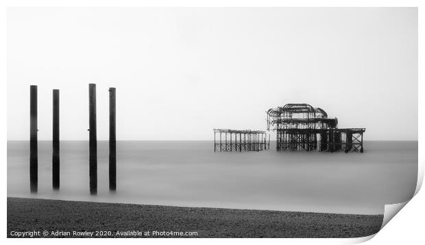 Majestic Decay: Brighton West Pier Monochrome  Print by Adrian Rowley