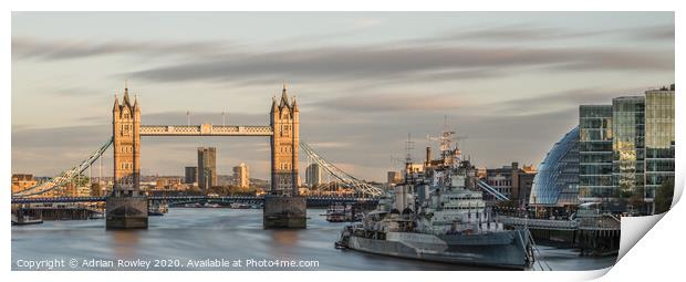 Tower Bridge & HMS Belfast Print by Adrian Rowley