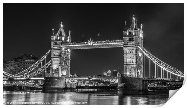 Tower Bridge in Monochrome Print by Adrian Rowley
