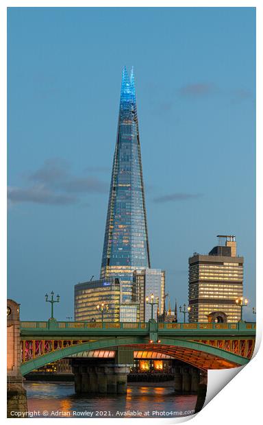 The Shard at blue hour Print by Adrian Rowley