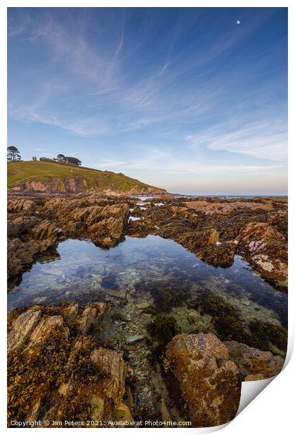 Rockpool and the Moon Talland Bay Cornwall Print by Jim Peters