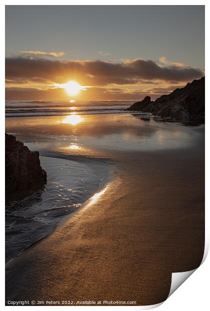 Sunrise over Tregantle beach Whitsand bay  Print by Jim Peters