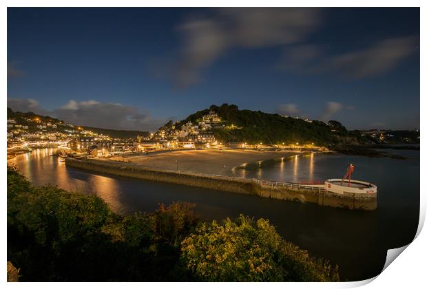 Looe Beach and Banjo Pier late evening Print by Jim Peters