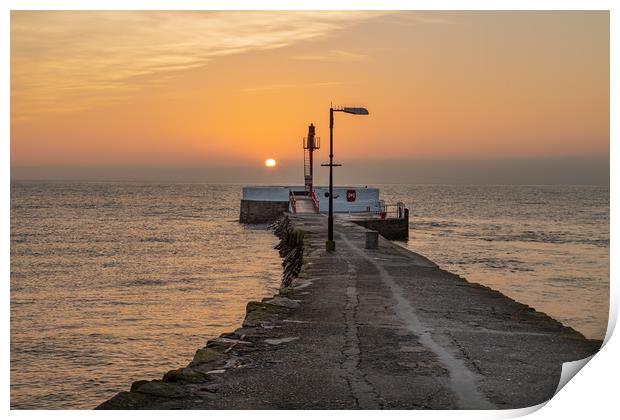 Sunrise over the Banjo Pier Looe Cornwall Print by Jim Peters