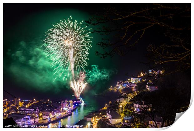 Dark green fireworks of Looe Cornwall Print by Jim Peters