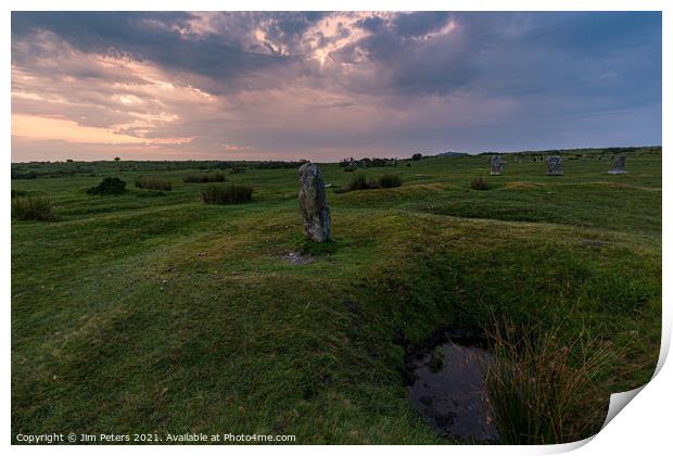 Lone stone at the hurlers  Print by Jim Peters
