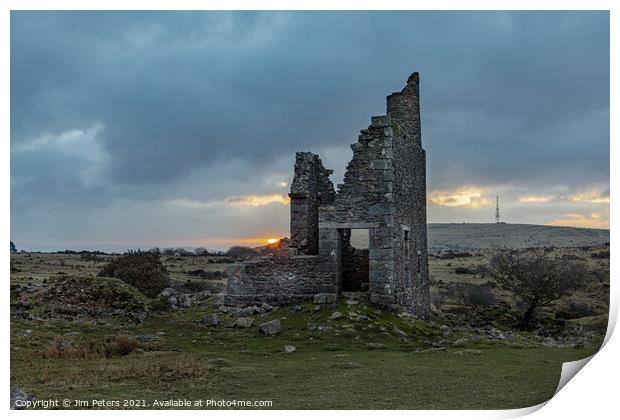 Sunrise at silver mine Bodmin Moor Cornwall Print by Jim Peters