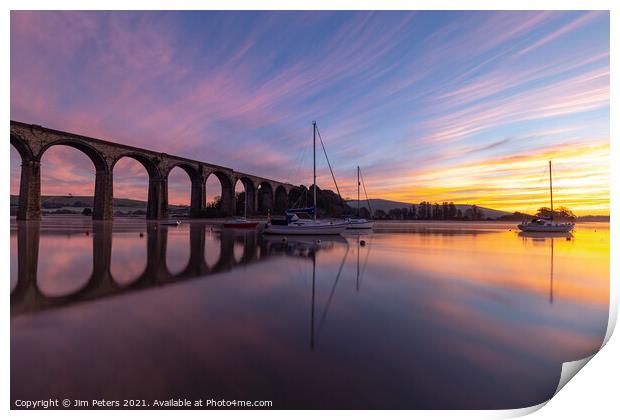 A rail bridge over river tiddy  with a Sunrise at St Germans Cornwall  Print by Jim Peters