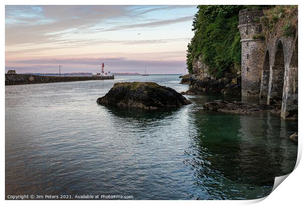 Summers sunset in Looe Harbour entrance Cornwall Print by Jim Peters