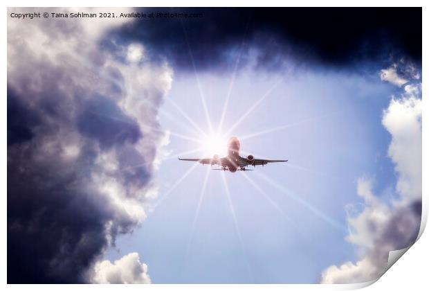 Plane, Sun and Stormy Sky Print by Taina Sohlman