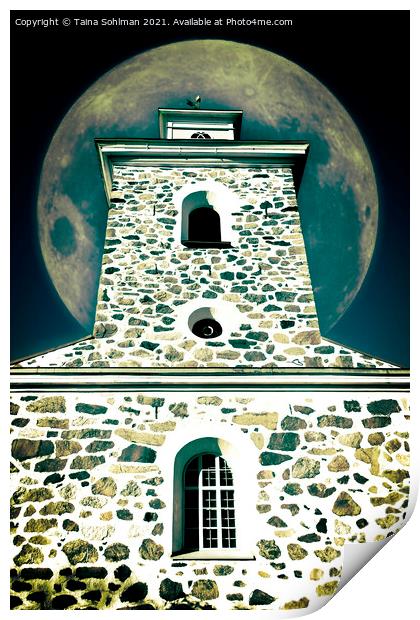 Church Belltower and Full Moon  Print by Taina Sohlman