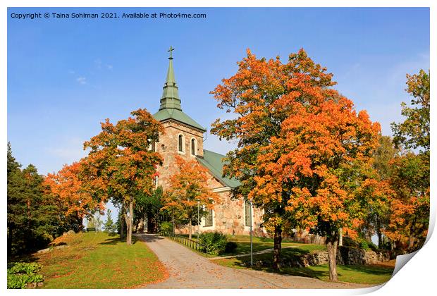 Uskela Church, Salo Finland, in Autumn Print by Taina Sohlman