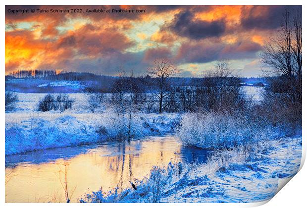 Early Winter Sunset at Karhujoki River, Finland Print by Taina Sohlman