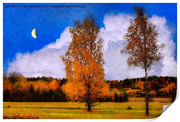 October Nightfall with the Moon Print by Taina Sohlman