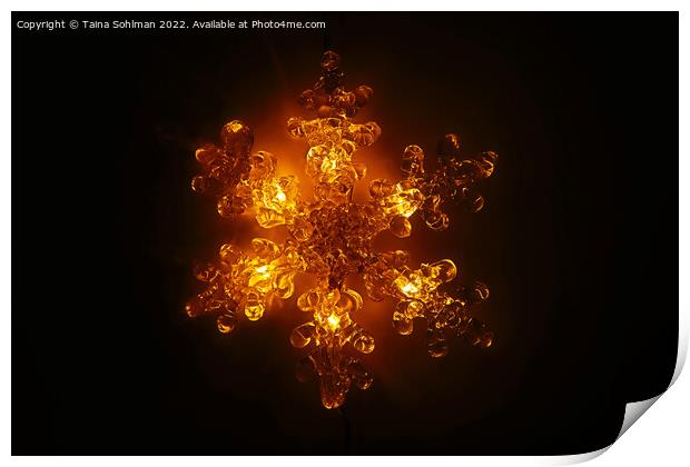 Illuminated Golden Christmas Light in Shape of Sno Print by Taina Sohlman